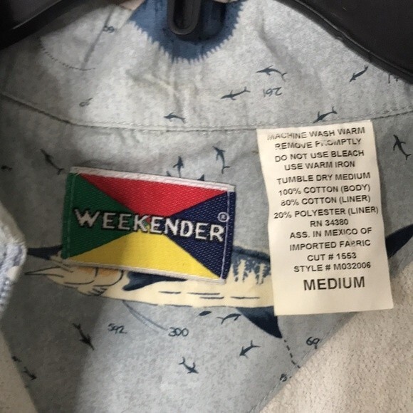 Weekender all over fish print zip up cotton lined shirt size medium - Picture 6 of 12